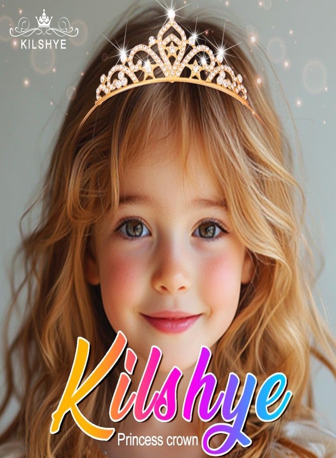 Kilshye Rhinestone Princess Tiara Silver Star Tiaras Headband Birthday Hair Accessories for Girls (Gold, Free Size) - Image 2